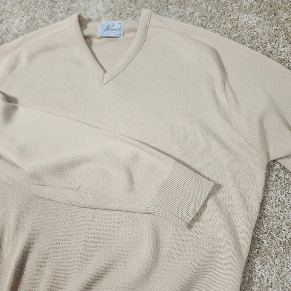 Pinnacle Made in USA Beige Knit V-Neck Sweater Men's XL Vintage 70s-80s - Picture 7 of 7